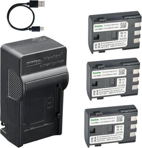Kastar 2-Pack Battery and AC & USB-C Charger, Compatible with Canon NB-2L NB2LH EOS 350D 400D Rebel XT XTi PowerShot G7 G9 S80 VIXIA HF R10 R100 HV20 HV30 Elura 80 Optura 60 ZR850 MD160 MVX350i Camera in Kuwait