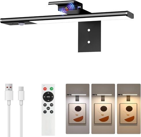 12" Picture Lights for Wall, Motion Sensor Rechargable Picture Light , Magnetic LED Art Painting Light with Timer, Remote & Dimmable Wall Lighting for Gallery, Paintings, Portraits, Bedroom (Gold) in Kuwait
