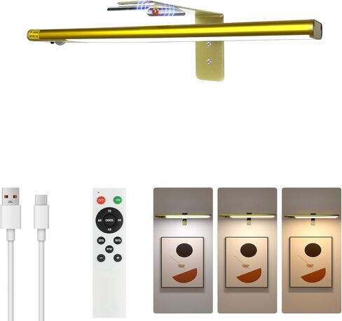 12" Picture Lights for Wall, Motion Sensor Rechargable Picture Light , Magnetic LED Art Painting Light with Timer, Remote & Dimmable Wall Lighting for Gallery, Paintings, Portraits, Bedroom (Gold) in Saudi Arabia