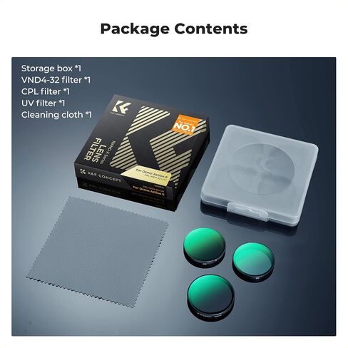 K&F CONCEPT Snap On Filter Kit Compatible with DJI Osmo Action 6, 3 Pack CPL UV ND4-32 Polarizer Light Reduction Protection Filters HD Optical Glass/Multi-Coated, Vlogging Action Camera Accessories in Kuwait