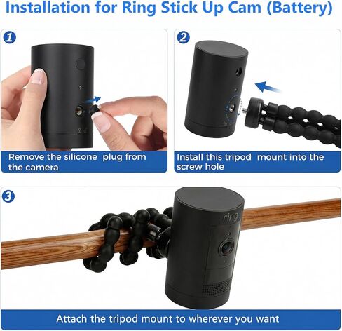 حامل ثلاثي مرن للكاميرا لكاميرا Ring Spotlight Cam Plus/Pro (البطارية)، كاميرا Ring Stick Up Cam (البطارية)، ملتوي وآمن، دعامة تثبيت كاميرا أمان قابلة للتعديل بدون حفر، أسود in Kuwait