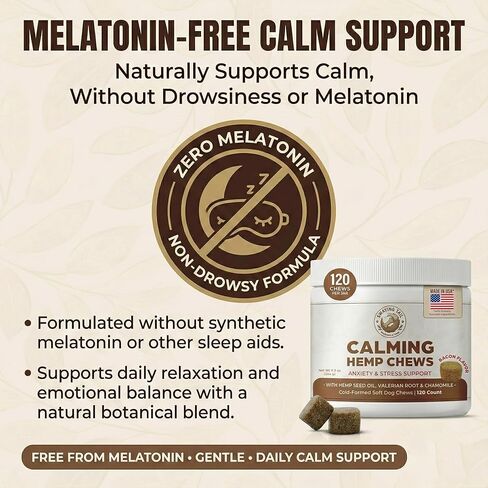 Calming Chews for Dogs Anxiety Relief – Hemp Oil Treats with Valerian Root & Chamomile – Natural Stress Support for Separation – 120 Soft Chews (Bacon Flavor) in Saudi Arabia