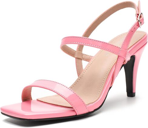 Enelauge Women's Strappy Sandals Square Open Toe Kitten Heels Ankle Strap Slingback Summer Dressy Wedding Party Bridal Shoes in Saudi Arabia