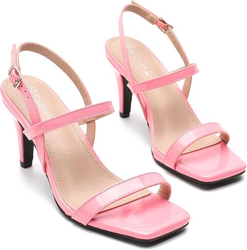 Enelauge Women's Strappy Sandals Square Open Toe Kitten Heels Ankle Strap Slingback Summer Dressy Wedding Party Bridal Shoes in Saudi Arabia
