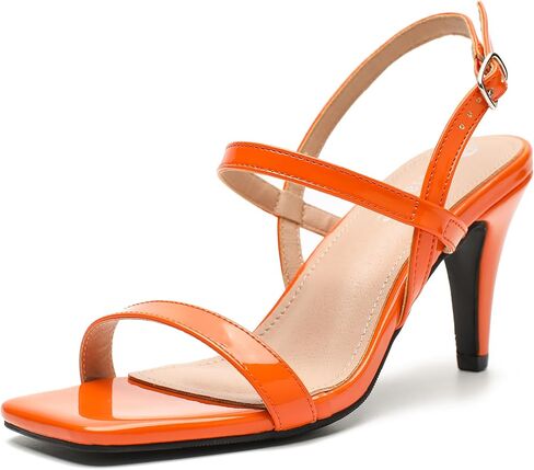 Enelauge Women's Strappy Sandals Square Open Toe Kitten Heels Ankle Strap Slingback Summer Dressy Wedding Party Bridal Shoes in Saudi Arabia