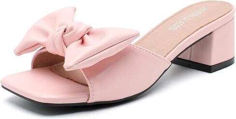 MAIERNISI JESSI Women's Bow Slide Sandals, Square Open Toe, 1.77 Inch Low Block Heel Mules in Kuwait