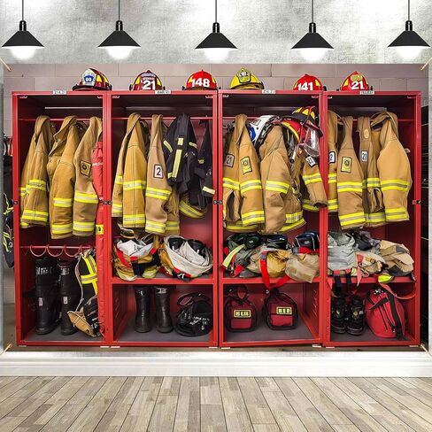 Firefighter Locker Room Backdrop Fire Station Interior Suits Equipments Photography Background Fireman Firefighters Theme Decor Banner Portrait Photo Booth Studio Props 7x5ft FU0118YL in Saudi Arabia
