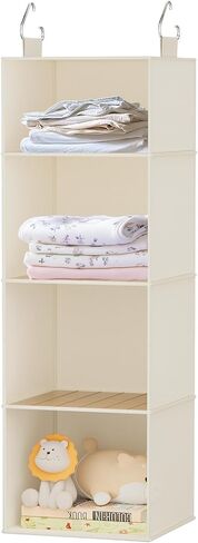 Hanging Closet Organizer with Bamboo Shelves - Foldable Closet Storage for Baby Clothes, Towels, Scarves,Space Saving Shelves Organizer (White) in Saudi Arabia