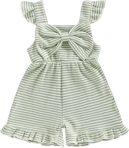 Toddler Girls Clothes Summer Baby Girl Romper Front Bow Sleeveless Flying Sleeve One Piece Jumpsuit Overall in Kuwait