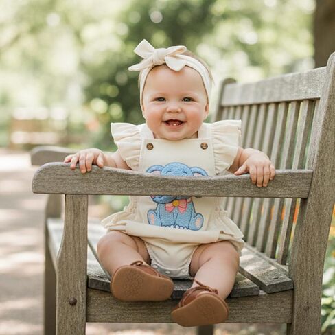 Baby Girl Spring Outfit Elephant Embroidery Sleeveless Romper Bow Headband 2 Piece Set in Saudi Arabia