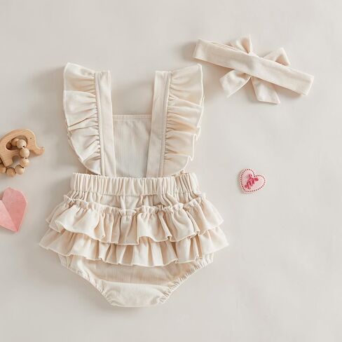 Baby Girl Spring Outfit Elephant Embroidery Sleeveless Romper Bow Headband 2 Piece Set in Saudi Arabia