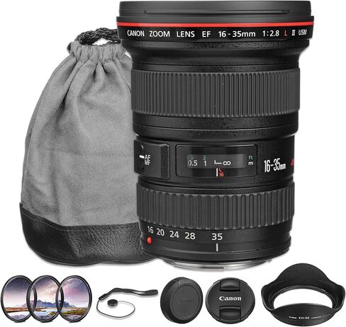 Canon EF 16-35mm f/2.8L II USM Lens | Professional L-Series Ultra-Wide Zoom with Constant f/2.8 Aperture, Advanced Optics & Ring-Type USM AF | for Landscape & Events (1910B002) + Filter Kit + More in Kuwait