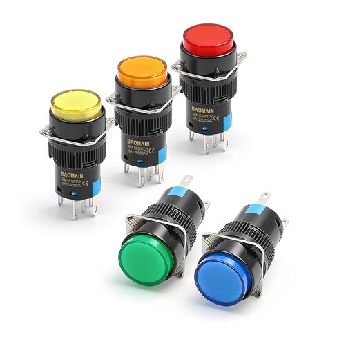 Baomain 5/8 "16 مللي متر مفتاح بـزر دفع الإغلاق غطاء دائري LED مصباح أحمر أصفر برتقالي أزرق أخضر ضوء تيار مستمر 24 فولت SPDT 5 دبوس 5 حزمة in Kuwait