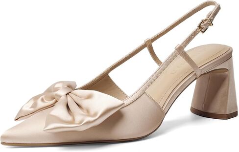 Women’s Slingback Heels with Bow Pointed Closed Toe Pumps 2.8" Thick Chunky Heels Buckle Strap Mid Low Heel Dress Shoes for Wedding Office Prom Party in Kuwait