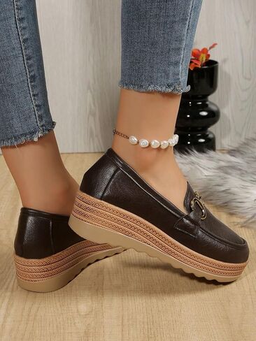 Sunporx Classic Leather Platform Loafers for Womens Comfort Slip on Chain Casual Wedge and Arch Support for Walking Business Shoes in Saudi Arabia