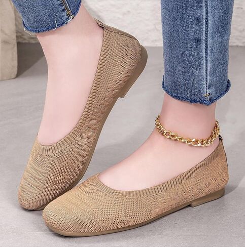 Women's Breathable Soft Flat Shoes Non-Slip Casual Loafers Square Toe Lightweight Walking Shoes in Kuwait