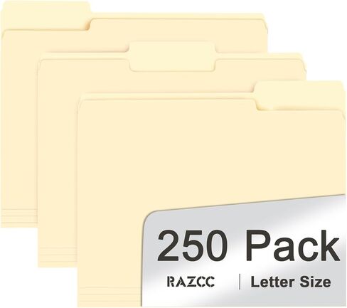 مجلد الملف ، RAZCC 250 Pack 1/3 Cut Tab Bolders حجم الحروف ، مجلدات مانيلا ، مجلدات مع علامة تبويب ، رائعة للتنظيم وسهل تخزين الملفات in Kuwait