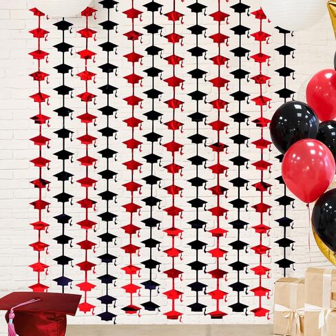 Mega-L Red and Black Graduation Decorations 2026, 2 Pack Foil Fringe Curtain 3.3x6.6 ft Metallic Tinsel Backdrop Streamers, Red Congrats Grad Photobooth Props Class of 2026 Party Decors Supplies in Kuwait