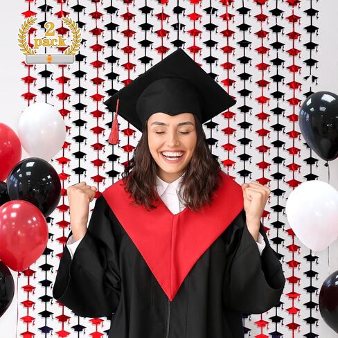 Mega-L Red and Black Graduation Decorations 2026, 2 Pack Foil Fringe Curtain 3.3x6.6 ft Metallic Tinsel Backdrop Streamers, Red Congrats Grad Photobooth Props Class of 2026 Party Decors Supplies in Kuwait
