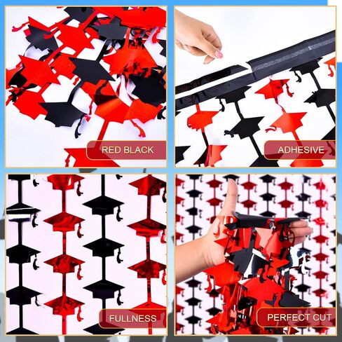 Mega-L Red and Black Graduation Decorations 2026, 2 Pack Foil Fringe Curtain 3.3x6.6 ft Metallic Tinsel Backdrop Streamers, Red Congrats Grad Photobooth Props Class of 2026 Party Decors Supplies in Kuwait