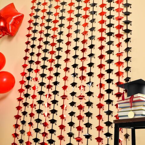 Mega-L Red and Black Graduation Decorations 2026, 2 Pack Foil Fringe Curtain 3.3x6.6 ft Metallic Tinsel Backdrop Streamers, Red Congrats Grad Photobooth Props Class of 2026 Party Decors Supplies in Kuwait