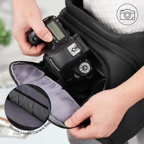 حقيبة كاميرا MOSISO، حقيبة كاميرا للمصورين، حقائب كتف مزدوجة الطبقات للكاميرات DSLR/SLR/كاميرات بدون مرآة، محفظة كاميرا مبطنة مقاومة للماء لكاميرات Canon/Nikon/Sony، سوداء in Kuwait