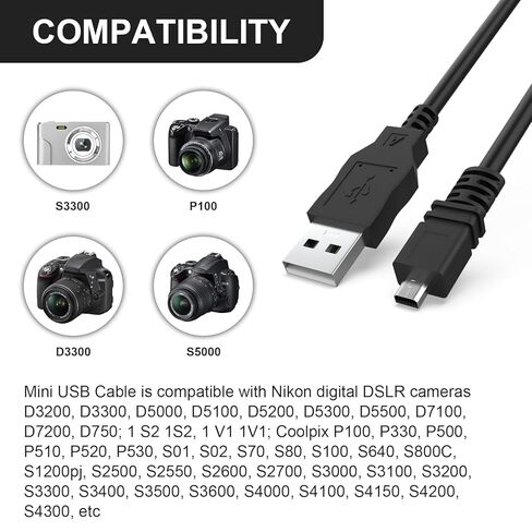 UC-E6 USB Cable Compatible with Nikon D3200 D3300 D3400 D5000 D5200 D5300 D5500 D7100 D7200 D750, Coolpix B500 L330 L340 L620 L820 P500 P510 S01 S3000 S3100 S6000 S6300 S8100 AW100 Camera, 4.9ft in Kuwait