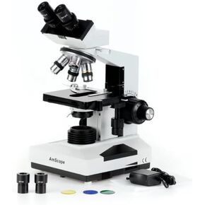 AmScope B400 Series Biological Binocular Compound Microscope - 40X-1000X Magnification, 3D Two-Layer Mechanical Stage, Achromatic Optics, Variable LED Illumination, Lab Grade for Clinics & Students in Saudi Arabia