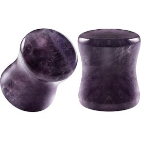 Pair of Double Flared Amethyst Stone Piercing Jewelry Ear Stretcher Saddle Plugs Flesh Earring Lobe in Kuwait