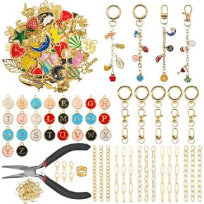 Aucscott 263Pcs Keychain Making Kit with Charms, Lip Gloss Charms DIY Jewelry Craft Supplies - Clip Hooks, Jump Rings, Lobster Clasps, Letter Charms & Tools for Custom Keychains, Bags, Gifts in Saudi Arabia