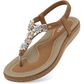 ulogu Womens Bohemian Flat Sandals With Strap Summer Beach Shoes Casual Flip Flops Sandals for Women in Kuwait