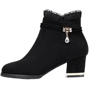 Women's Platform Block Heel Ankle Boots, Winter Warm Sparkling Rhinestone Booties for Daily & Office in Kuwait