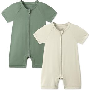 JunNeng Viscose from Bamboo Pajamas, Short Sleeve Zipper Romper | 2 Way Zipper with Snap Closure, Footless Jumpsuit, Summer One-Piece Outfit, Cool & Breathable, 0-18 Months in Saudi Arabia