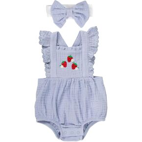 رومبير للفتيات الصغيرات مع عصابة رأس من Baby Essentials، ملابس أطفال من القطن بنسبة 100% لمدة تتراوح من 3 إلى 9 أشهر، ملابس أطفال للربيع والصيف in Kuwait