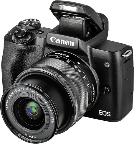 Canon EOS M50 Mirrorless Digital Camera with 15-45mm Lens (White) (2681C011) + 64GB Memory Card + Case + Photo Software + 2 x LPE12 Battery + Charger + Card Reader + LED Light + More in Kuwait