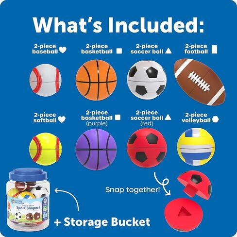 مصادر التعلم Snap-n-Learn Sports Shapers - ألعاب المهارات الحركية الدقيقة للأطفال الصغار، لعبة مطابقة ما قبل المدرسة، مهارات الفرز والتعرف على الألوان، سلة حسية، هدايا عيد ميلاد للبنين والبنات in Kuwait
