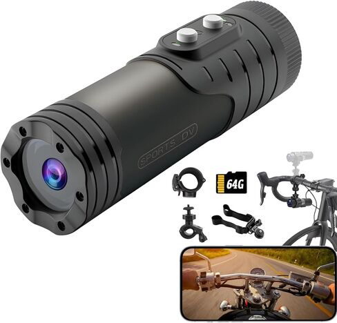 Motorcycle Helmet Camera, HD 1080P Bike Video Camera, Motorbike Helmet Camera, Outdoor Sports Mini Action Camera for Cars Bicycle Motorbike Shooting Riding Skiing (64, GB) in Kuwait
