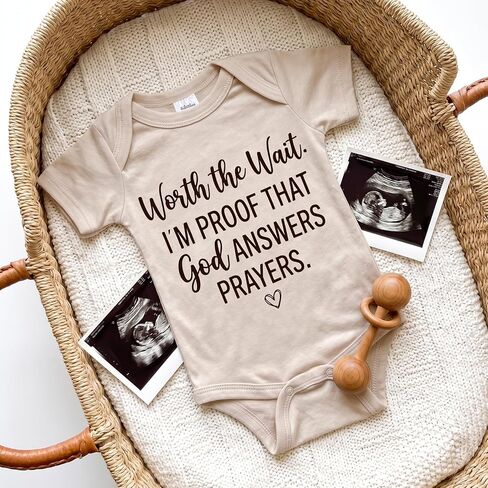 Worth the Wait.I'm Proof That God Answers Prayers Baby Onesie,Pregnancy Announcement Outfit for Grandma to Be, Cute Infant Bodysuit Gift for Gender Reveal or Baby Shower (0-3 Months,oat) in Kuwait