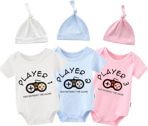 Baby Triplets Bodysuits Player 1 Player 2 Player 3 Newborn Baby Unisex Clothes Infant Girl Romper Baby Outfits in Saudi Arabia