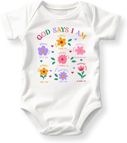 I am Strong Brave Flowers Baby Bodysuit, Affirmation Floral Outfit for Children, Baby Girl Clothes in Kuwait