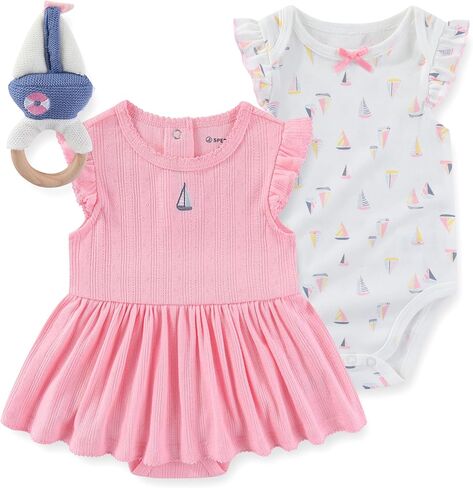 Sperry Baby Girls 2 Pack Interlock Bodysuit with Sailboat Rattle for Newborn and Infant in Kuwait