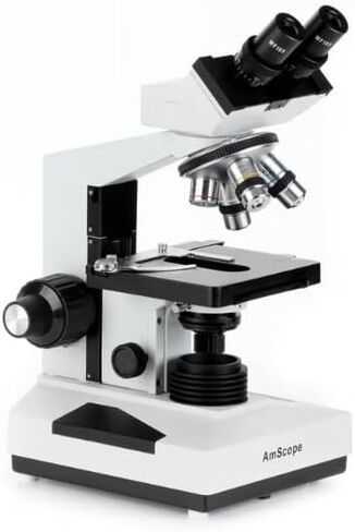AmScope B400 Series Biological Binocular Compound Microscope - 40X-1000X Magnification, 3D Two-Layer Mechanical Stage, Achromatic Optics, Variable LED Illumination, Lab Grade for Clinics & Students in Kuwait