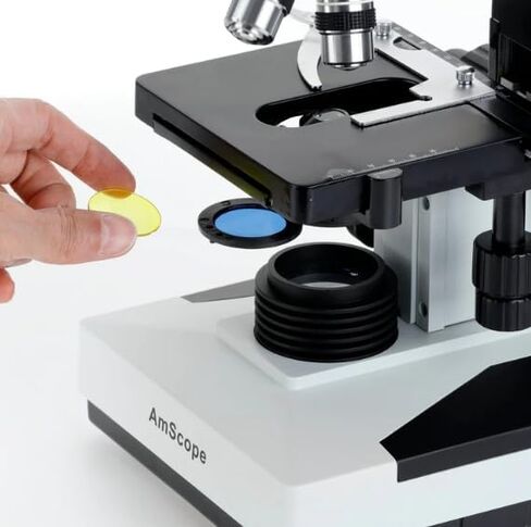 AmScope B400 Series Biological Binocular Compound Microscope - 40X-1000X Magnification, 3D Two-Layer Mechanical Stage, Achromatic Optics, Variable LED Illumination, Lab Grade for Clinics & Students in Kuwait