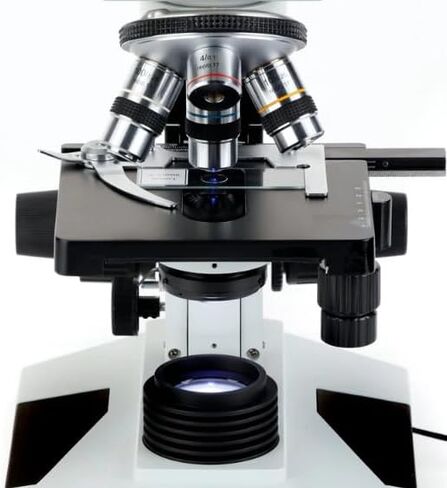 AmScope B400 Series Biological Binocular Compound Microscope - 40X-1000X Magnification, 3D Two-Layer Mechanical Stage, Achromatic Optics, Variable LED Illumination, Lab Grade for Clinics & Students in Kuwait