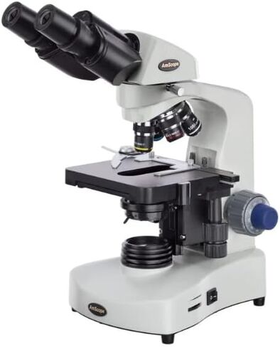 مجهر مركب ثنائي العينين من سلسلة AmScope B340 Siedentopf - تكبير 40X-1000X، LED 3 وات، مرحلة ميكانيكية ثلاثية الأبعاد، بصريات لونية، تركيز محوري، درجة مختبر للمحترفين والطلاب in Kuwait
