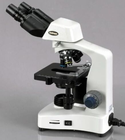 مجهر مركب ثنائي العينين من سلسلة AmScope B340 Siedentopf - تكبير 40X-1000X، LED 3 وات، مرحلة ميكانيكية ثلاثية الأبعاد، بصريات لونية، تركيز محوري، درجة مختبر للمحترفين والطلاب in Kuwait