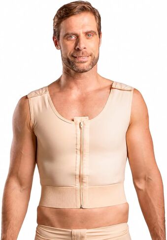 Isavela Short Length Male Abdominal Cosmetic Surgery Compression Vest W/Zipper MG03-SH SM, Beige (SM, Beige) in Saudi Arabia