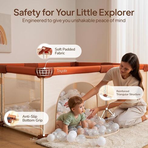 Tinyiota Foldable Baby Playpen, 50x50 Inch Portable Play Yard for Babies and Toddlers with Soft Breathable Mesh, Storage Bag & 2 Pull-Toy Handles for Indoor & Outdoor (Brown, 50x50) in Saudi Arabia