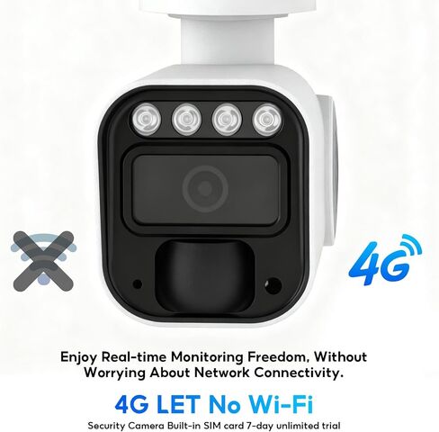 كاميرا أمان شمسية خلوية 4G LTE لاسلكية في الهواء الطلق، لا توجد كاميرا WiFi تعمل بالطاقة الشمسية مدمجة في بطاقة SIM، عرض مباشر بزاوية 360 درجة، رؤية ليلية ملونة 2K، مستشعر حركة PIR، كشف حركة AI in Kuwait