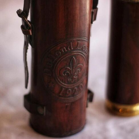 Antique Brass and Wood Monocular Telescope in Original Leather Carry Case, Circa 1920 in Kuwait